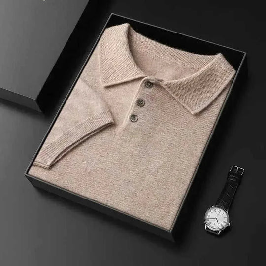 ultra-fine cashmere fabric | slim-fit polo collar tee | premium knitwear for men | energy saving