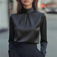 Women's Solid Color Long Sleeve Turtleneck Shirt, Pleated Detail Blouse For Office Wear And Formal Occasions Meifu Market