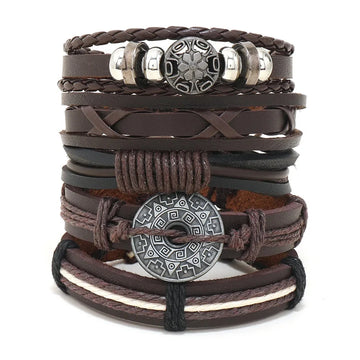 vintage leather bracelet for men | woven leather bracelet set | punk style charm bracelet | ultrasonic cleaning