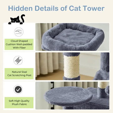 44 Inch Cat Tree Tower, Multi-Cat Climbing Tower With, Natural Sisal Scratching Posts, Extended Platform, Hammock Meifu Market