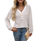 Women's V-neck Buttons Pullover Patchwork Casual Long-sleeved Top Meifu Market