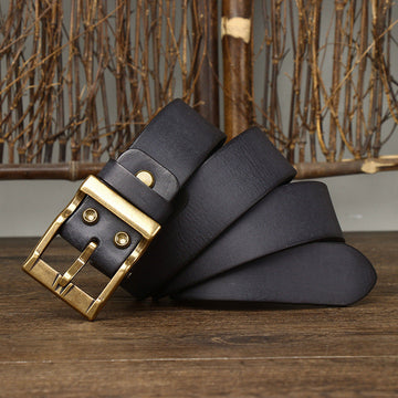 Retro Washed Matte Top-grain Leather Brass Buckle Belt meifu market