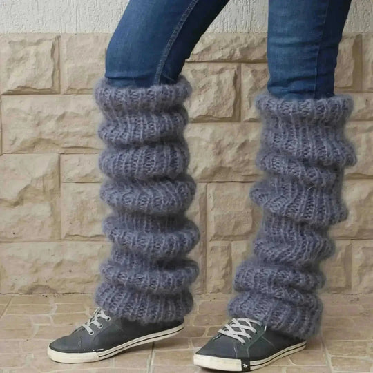Autumn And Winter New Solid Color Mohair Long Tube Pile Style Foot Women's Fashion Casual Knitted Bunching Socks Khaki - b...