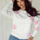 white flower pattern sweater | ribbed edge elegant sweater | womens floral knitwear | ultrasonic cleaning