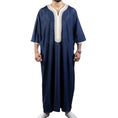 mid-sleeve arabic robe | embroidered navy blue thobe | cotton blend mens robe | energy saving