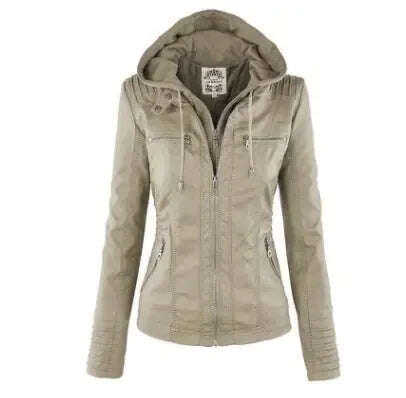 Fashion Detachable Hooded Jacket With Pockets Casual Solid Color Zipper Long Sleeve Leather Coat Autumn Winter Women's Clothing Meifu Market