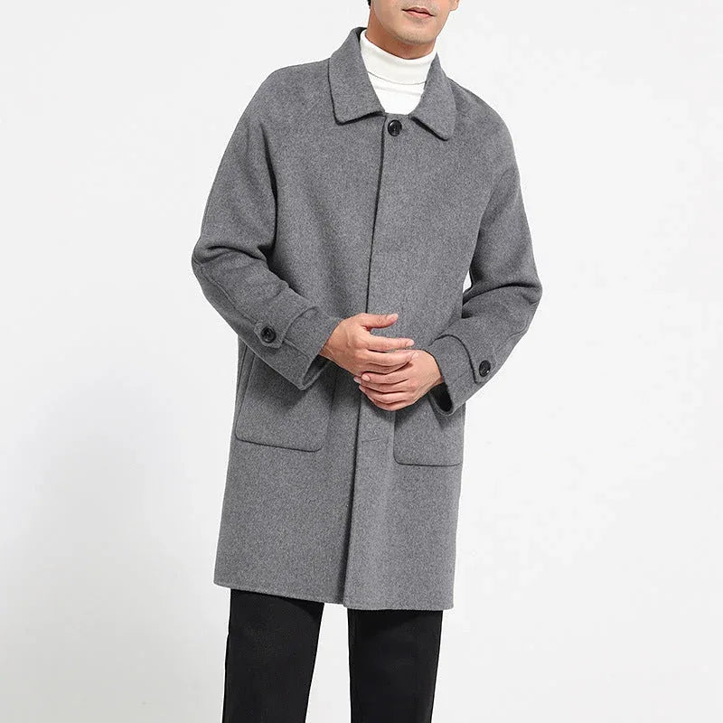 reversible wool coat | heavy wool overcoat | mid length mens coat | ultrasonic cleaning