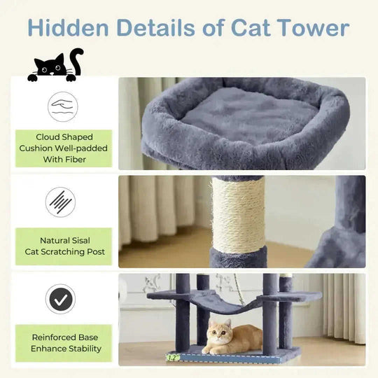 66 Inch Cat Tree Tower, Large Multi-Cat Climbing Extended Platform, Hammock, Pet House For Indoor Cats And Kittens Play -...