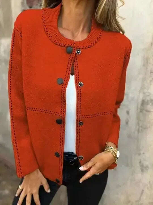 Women's Striped Button Cardigan Cropped Sweater Long Sleeve Meifu Market
