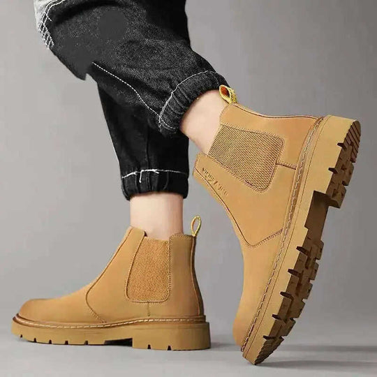 New Autumn And Winter British Style Rhubarb Worker Boot Thick Bottom High Top Smoke Pipe 41 - back view