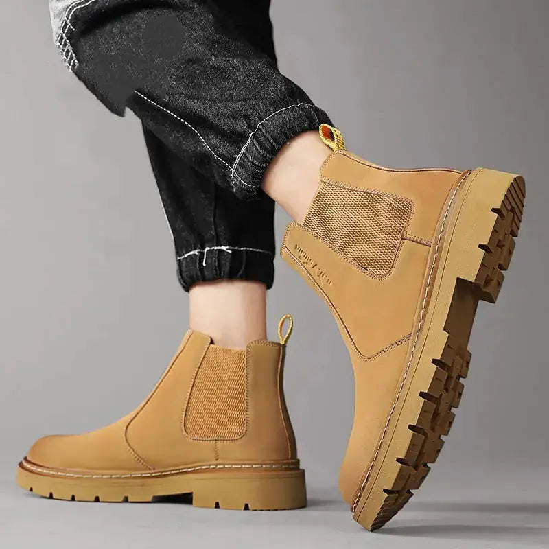 New Autumn And Winter British Style Rhubarb Worker Boot Thick Bottom High Top Smoke Pipe Meifu Market