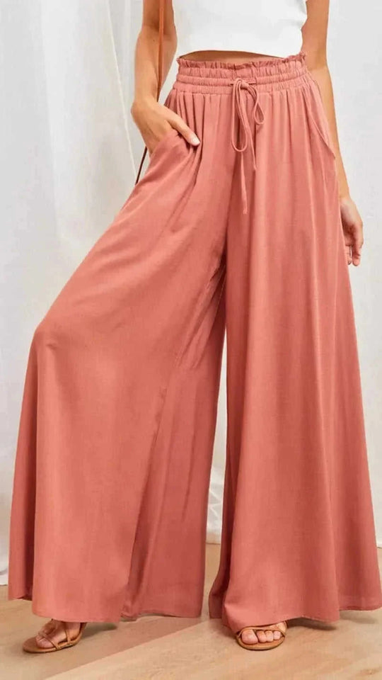 high-waisted wide leg pants | soft cotton blend fabric | elastic waistband sweatpants | energy saving