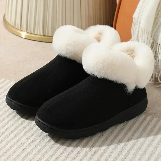 Winter Platform Slippers - Warm Cotton House Shoes with Heel Bag for Couples