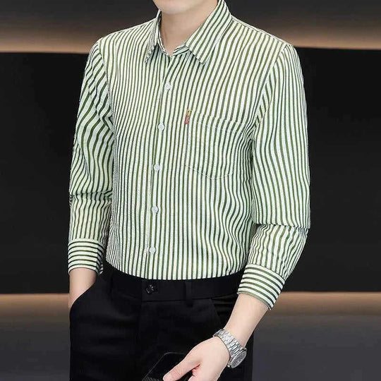 striped slim fit shirt | cotton blend fabric | long sleeve casual shirt | ultrasonic cleaning
