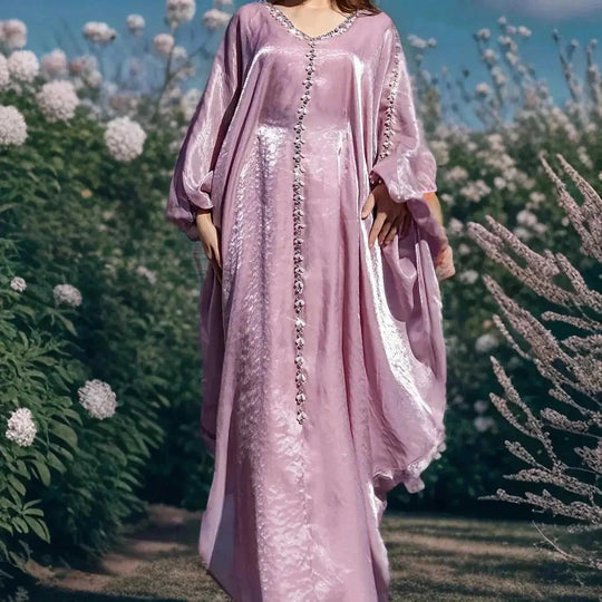 hand-stitched beaded dress | embroidered batwing sleeve cloak | arabic traditional evening gown | energy saving