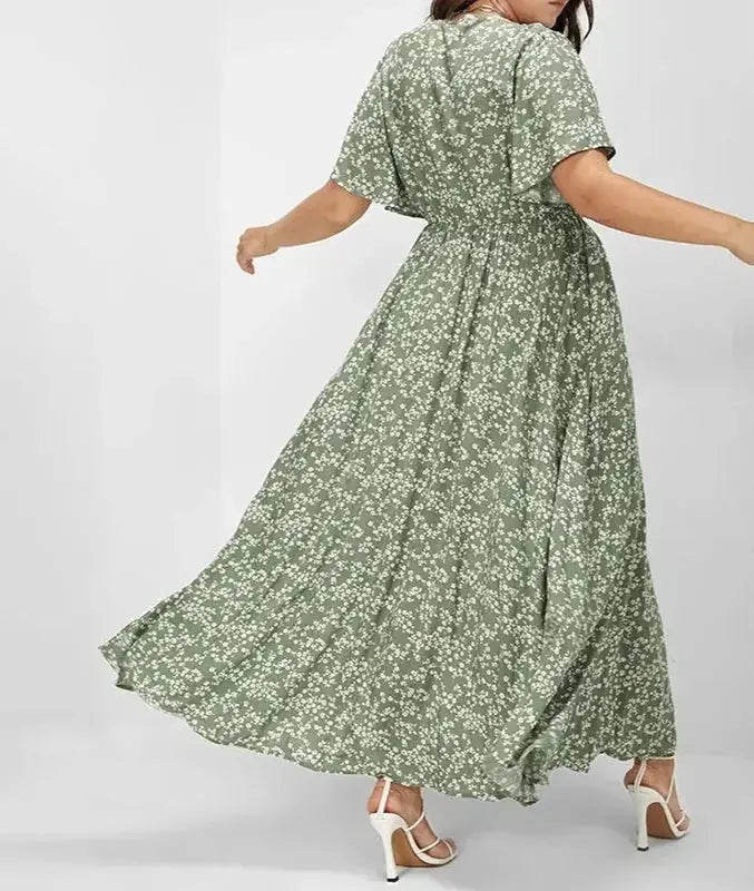 European And American Ladies Bohemian Style Floral Tight Waist Dress - european style dress