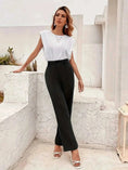 high-waisted wide-leg trousers | stretchy comfortable work pants | office commuting attire | energy saving