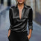 Elegant Women's V-Neck Long Sleeve Blouse With Satin Sheen Solid Color Formal Shirt For Spring Fall Meifu Market