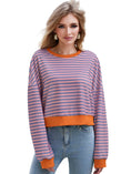 Women's Long Sleeved Striped Round Neck Sweater Top Meifu Market