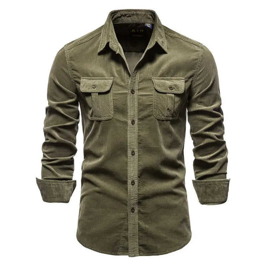 Cotton Japanese Corduroy Slim Casual Men's Shirt Red - packaging and presentation
