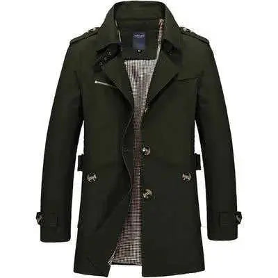Men's Mid-Length Hooded Trench Coat - Casual Stand Collar Jacket Meifu Market