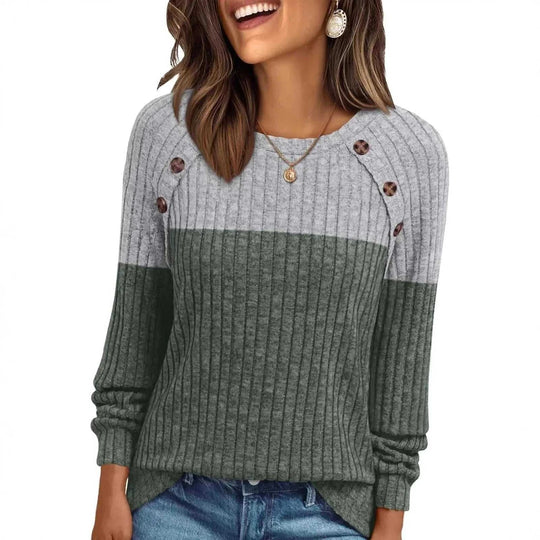 brushed cotton long sleeve top | round neck striped shirt | casual office wear | energy saving