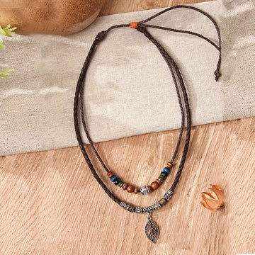 women pu leaf necklace | wooden bead jewelry | party necklace for women | ultrasonic cleaning
