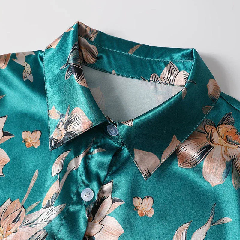 Women's Elegant Satin Lapel Long Sleeve Full Button Shirt Spring Autumn Fashion Tapered Waist Design With Sheen Meifu Market