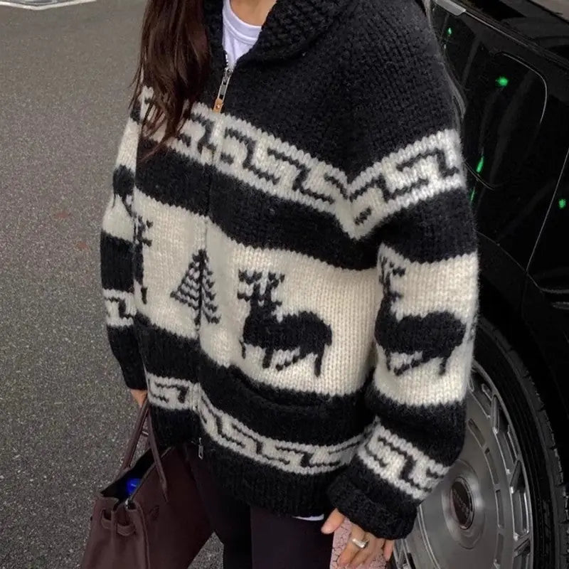Korean Style New Christmas Atmosphere Zipper Sweater Meifu Market