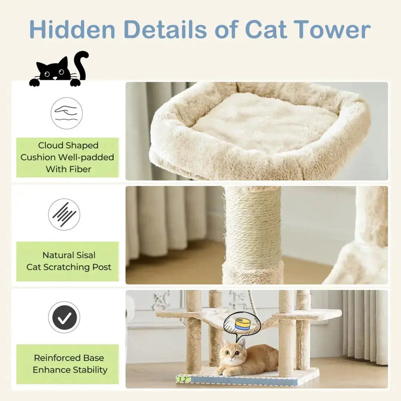 66 Inch Cat Tree Tower, Large Multi-Cat Climbing Extended Platform, Hammock, Pet House For Indoor Cats And Kittens Play Meifu Market