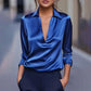 Elegant Women's V-Neck Long Sleeve Blouse With Satin Sheen Solid Color Formal Shirt For Spring Fall Meifu Market