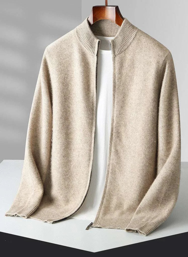 pure wool cardigan | double-strand knit sweater | stand collar cashmere | energy saving