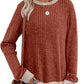 Color Matching Casual Round Neck Pullover Long Sleeve Top Meifu Market