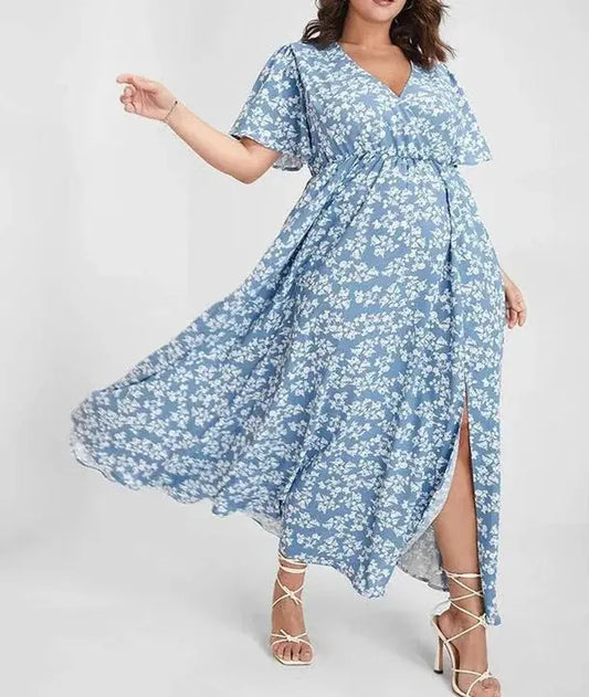 European And American Ladies Bohemian Style Floral Tight Waist Dress