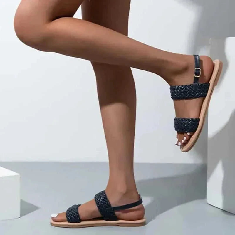 woven leather sandals for women | adjustable ankle strap sandals | lightweight beach walking shoes | energy saving