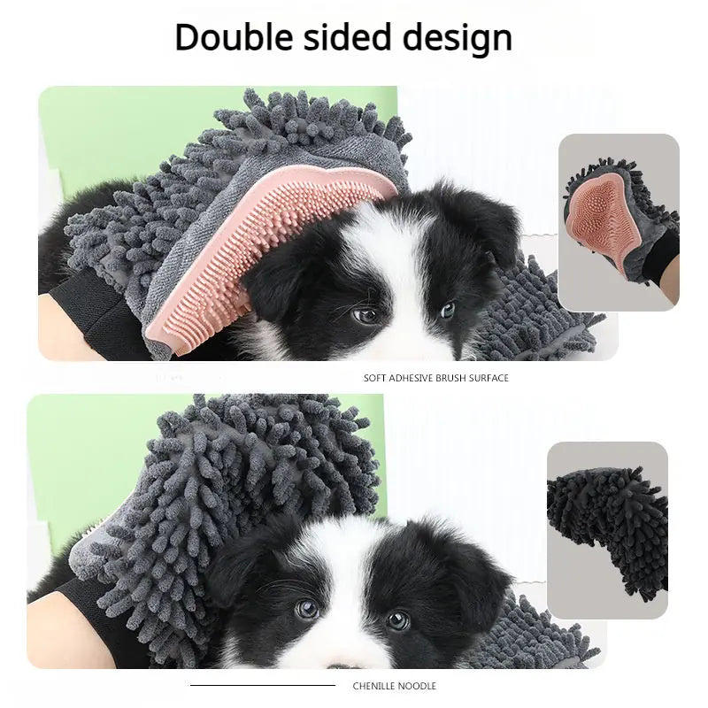 Pet Bathing Brush 2-in-1 Grooming Glove Elegant Dog Grooming Tool For Brushing, Massaging, And Drying Pet Grooming Kit For Dog Cat 2-Sided Bathing Brush Cleaning Massage Glove Meifu Market