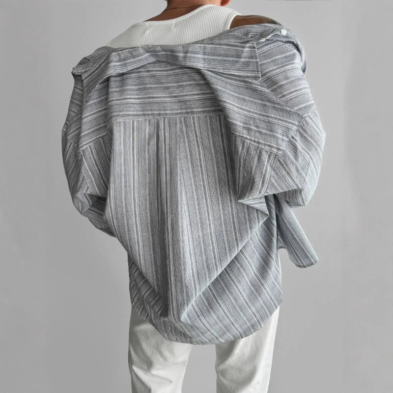 oversized fit shirt | linen cotton blend | vintage striped pattern | energy saving