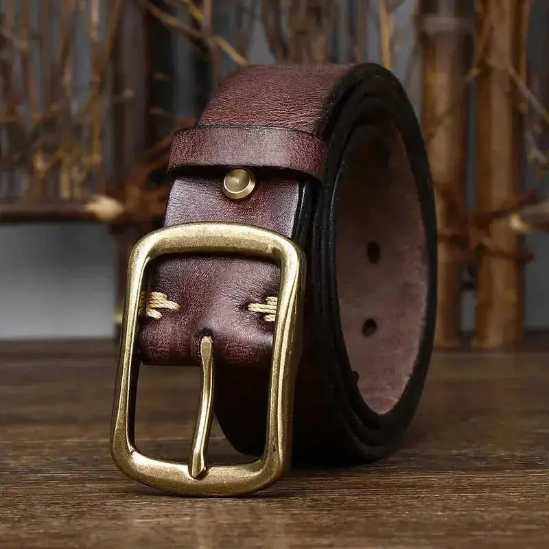 vintage distressed leather belt | brass buckle belt for men | genuine cowhide leather belt | energy saving