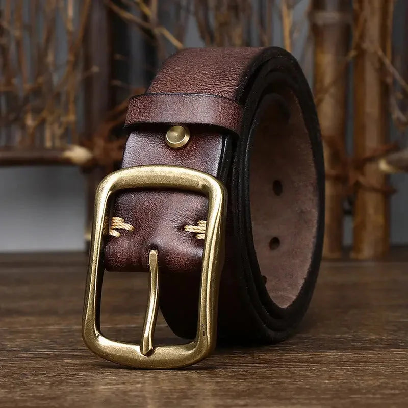 vintage distressed leather belt | brass buckle belt for men | genuine cowhide leather belt | energy saving
