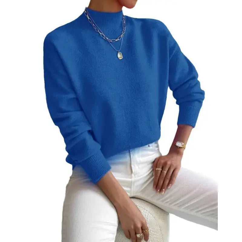 Autumn And Winter Half-high Collar Pullover Women's Fashion Solid Color Loose Knitted Top Meifu Market