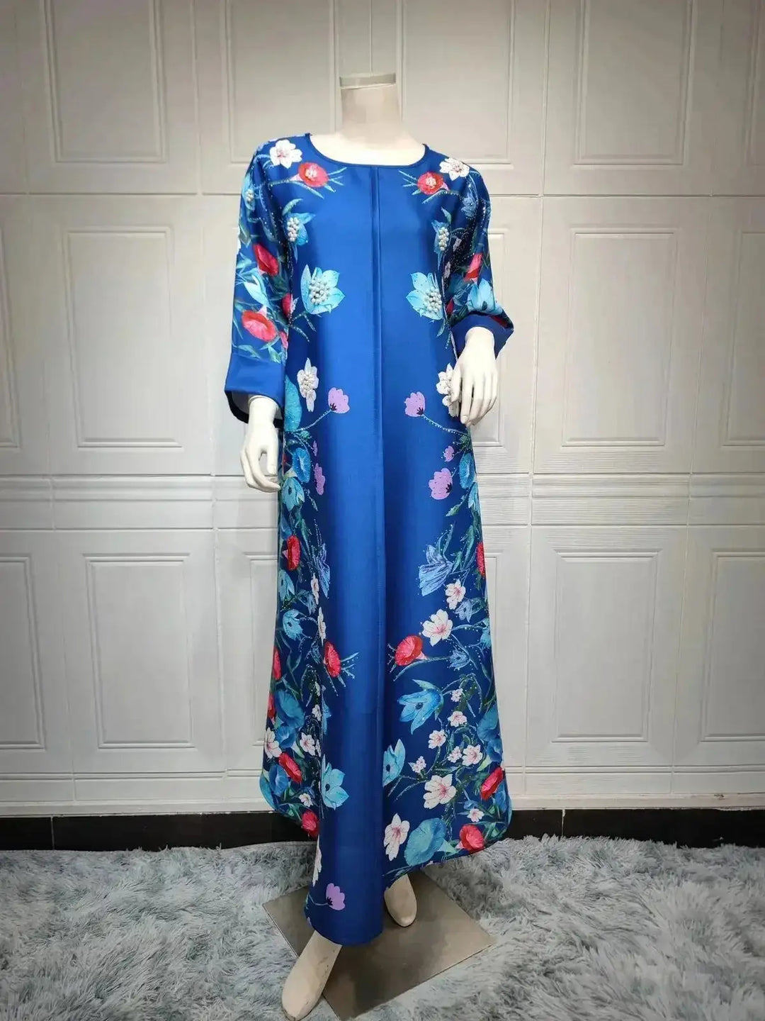 rhinestone print maxi dress | long sleeve positioning print robe | polyester chiffon muslim dress | energy saving