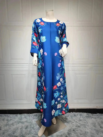 rhinestone print maxi dress | long sleeve positioning print robe | polyester chiffon muslim dress | energy saving