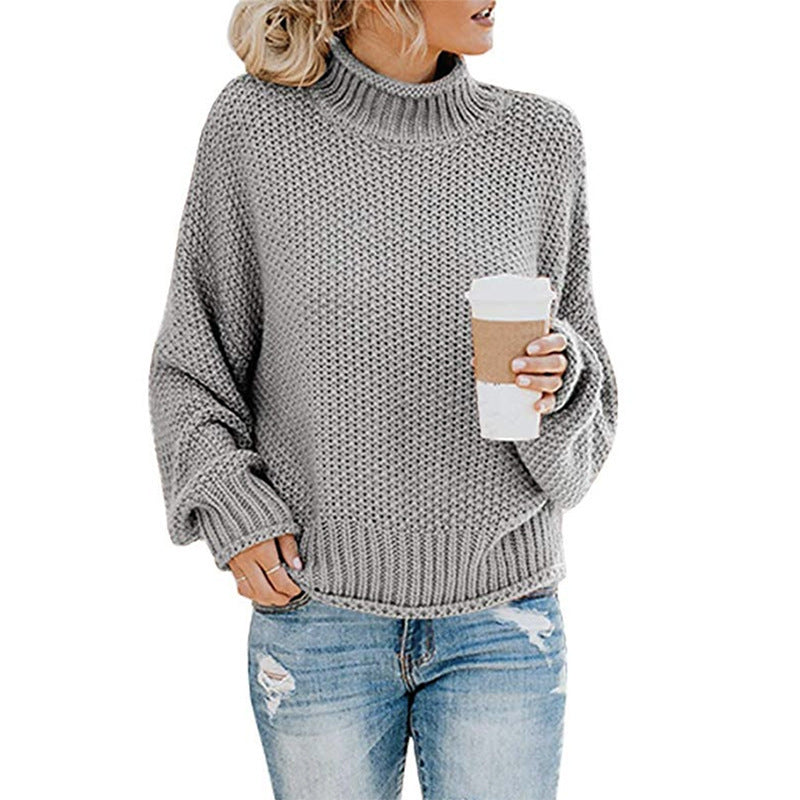 Solid Turtleneck Pullover Sweater Winter Fashion Casual Knitted Long-Sleeved Top Women's Clothing Meifu Market