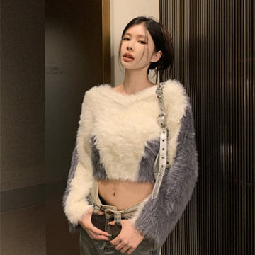 Women's Autumn And Winter V-neck Mink Fur Short Sweater 