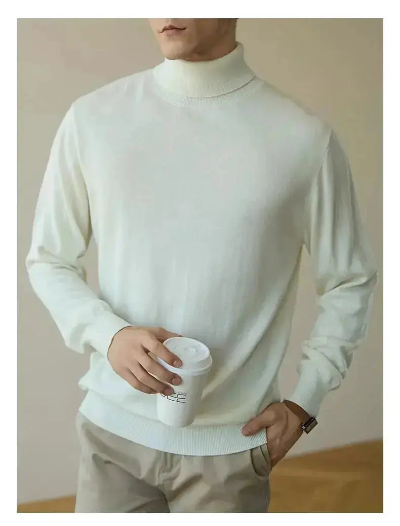 mens wool blend turtleneck sweater | thermal long sleeve pullover | winter knit sweater for men | energy saving
