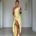 one shoulder satin dress | backless slit evening gown | elegant summer bodycon dress | energy saving