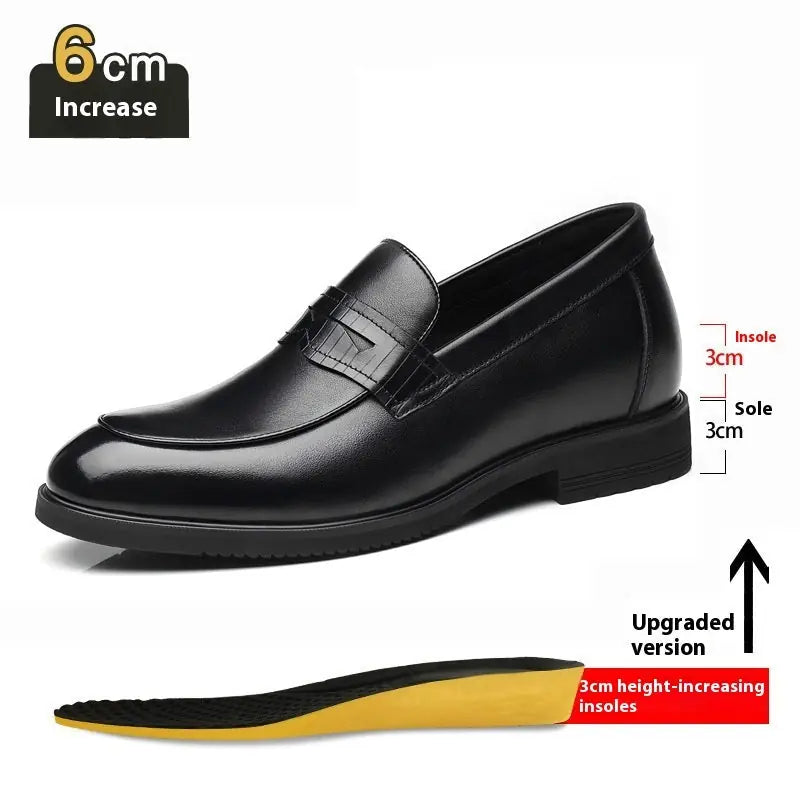Cowhide Business Formal Wear Men's Slip-on Invisible Height Increasing Leather Shoes Meifu Market