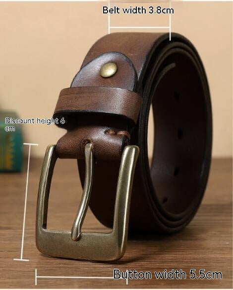 Retro Handmade Pure Copper Pin Buckle Cowhide Men's Belt meifu market