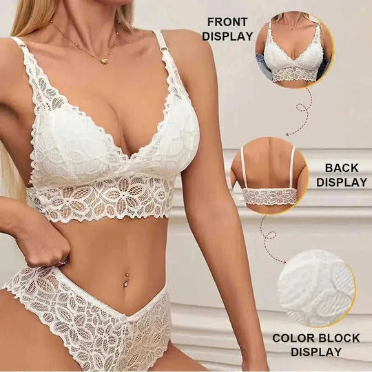 Lace Without Steel Ring Gathered Without Trace Bra Panties Set Wine Red Suit - color variant display
