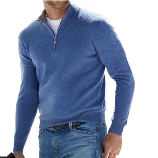 Men's Fashion Casual Long Sleeve V-neck Cashmere Zipper Top XS - alternative view